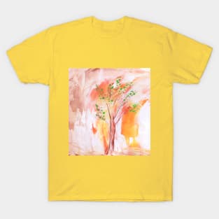 Plant, landscape, spring, summer, nature, ecology, trees, art. Hand drawn color illustration, painting, encaustic, wax. T-Shirt